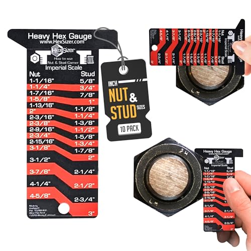 HexSizer 10-Pack Heavy Hex Gauge, Nut & Bolt Sizer Set - Red on Black