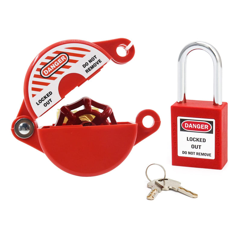[Australia - AusPower] - Gate Valve Lockout and Safety Padlock, 1Set, Hose Bib Lock for Outdoor Faucet Knob/Water Spigot/Propane Tank, 1 to 2-1/2 in Dia Valve Handles, Plastic Red Secure Lock Device for Outside Garden Valve Valve Lockout and Safety Padlock 1 Set 