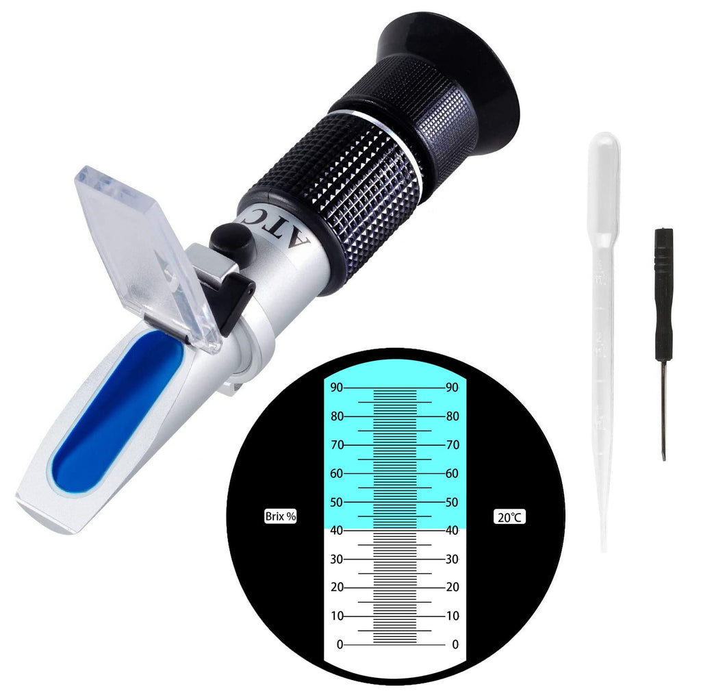 Brix Refractometer 0~90%, Handheld Sugar Refractometer, High Accurate Brix Measurement Meter with ATC for Fruit, Beverages&Juice, Honey, Maple Syrup, Molasses and Other Sugary Drink Brix 0~90%