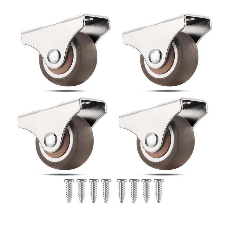 [Australia - AusPower] - Mini Fixed Caster Wheels 1 inch Silent Ball Bearing Small Casters Wheels, Metal Top TPE Rubber Low Profile Caster Wheels for Furniture Rolling Cabinet Trundle Bed Drawer with Screws 4 Pack 