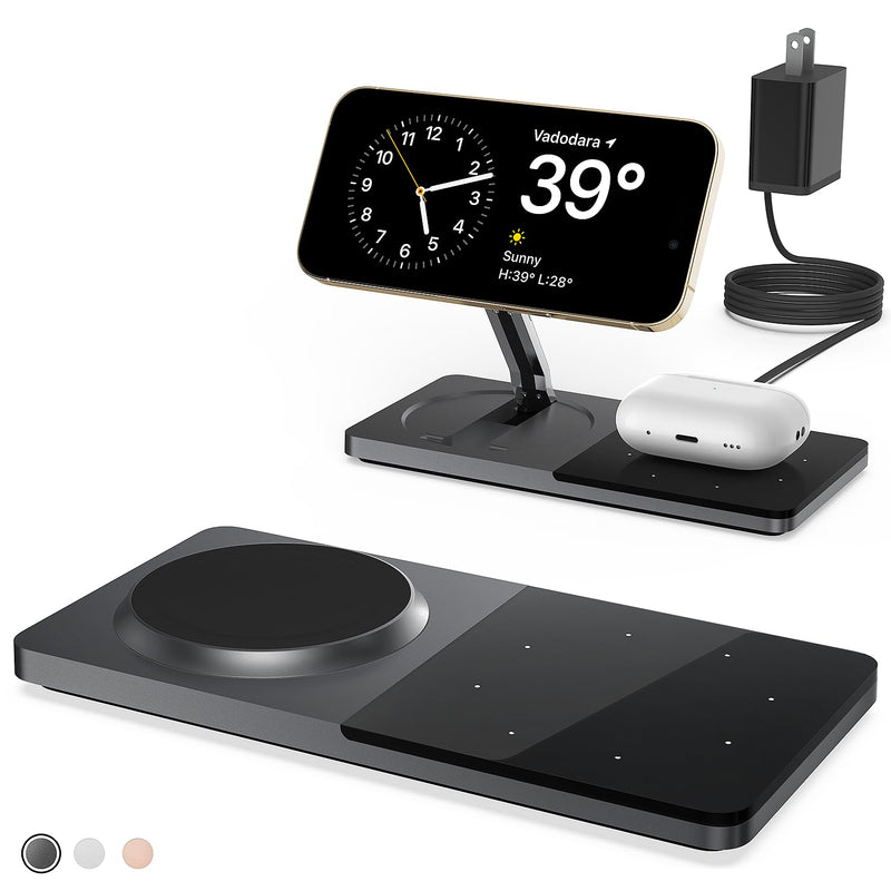 [Australia - AusPower] - Mag-Safe Charger Stand for iPhone， Wireless Charger Stand for Apple Products, 2 in 1 Magnetic Charging Station for iPhone 15/14/13/12 Series, Airpods 3/2/Pro with Adapter (Black) black 