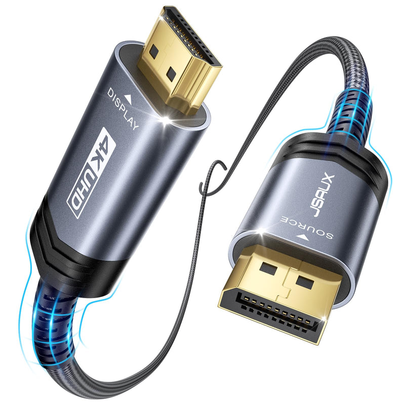JSAUX 4K DisplayPort to HDMI Cable Adapter 2Pack 10FT, DP to HDMI Male UHD 4K@30Hz/2K@60/1080P@120 Nylon Braided Uni-Directional HDTV Cord for Dell, Monitor, Projector, Desktop, AMD, NVIDIA,Lenovo,HP 10FT (Pack of 2) Grey