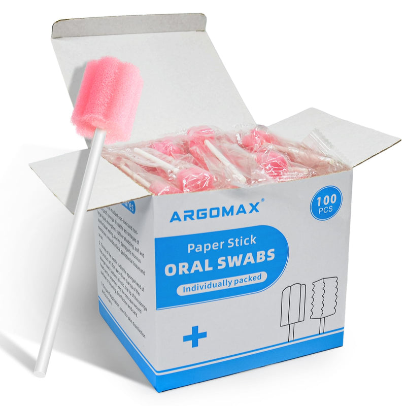 Mouth Sponges Sterile Dental Swabs, 100 Pieces Oral Care Sponge Swabs, Cleaning Mouth Swabs, Oral Hygiene Sponge, Mouth Care Swabs, Cotton Buds, Oral Care Sticks, Foam for Oral Hygiene, Pink