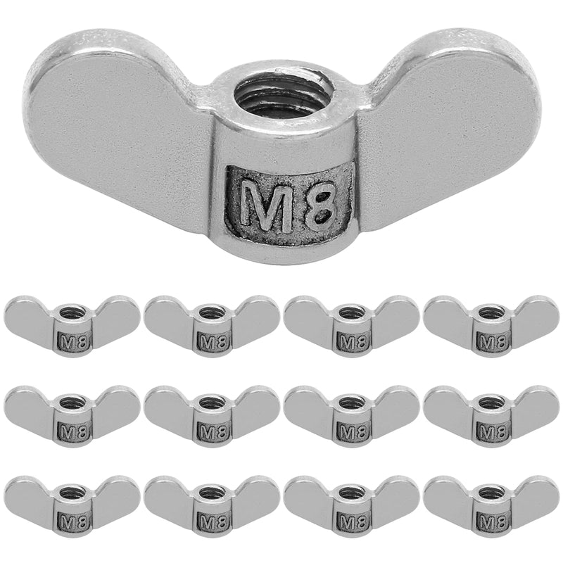 [Australia - AusPower] - 12Pcs M8 Wing Nuts 304 Stainless Steel Butterfly Nut Hand Twist Fasteners Hardware Parts (1/4 Inch) 