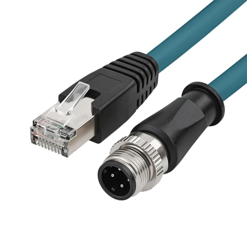 M12 D-Code 4-Pin Male to RJ45 Industrial Ethernet Cable, 2M (6.56ft), 24AWG CAT5e SFTP Shielded PVC, IP67 Waterproof, for Profinet, Cognex, Sick Sensor, Keyence Camera & PLC Dark Green