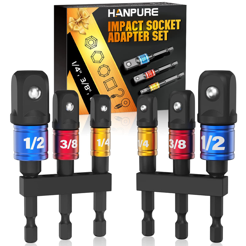 [Australia - AusPower] - Impact Socket Adapter Set for Drill - Tools for Men Gadgets 1/4" 3/8" 1/2" Impact Grade Driver Bit Set Extension Bit with Holder Ratchet Wrench Nut Hex Drive Adapter Hand Power Accessories Cool Stuff 