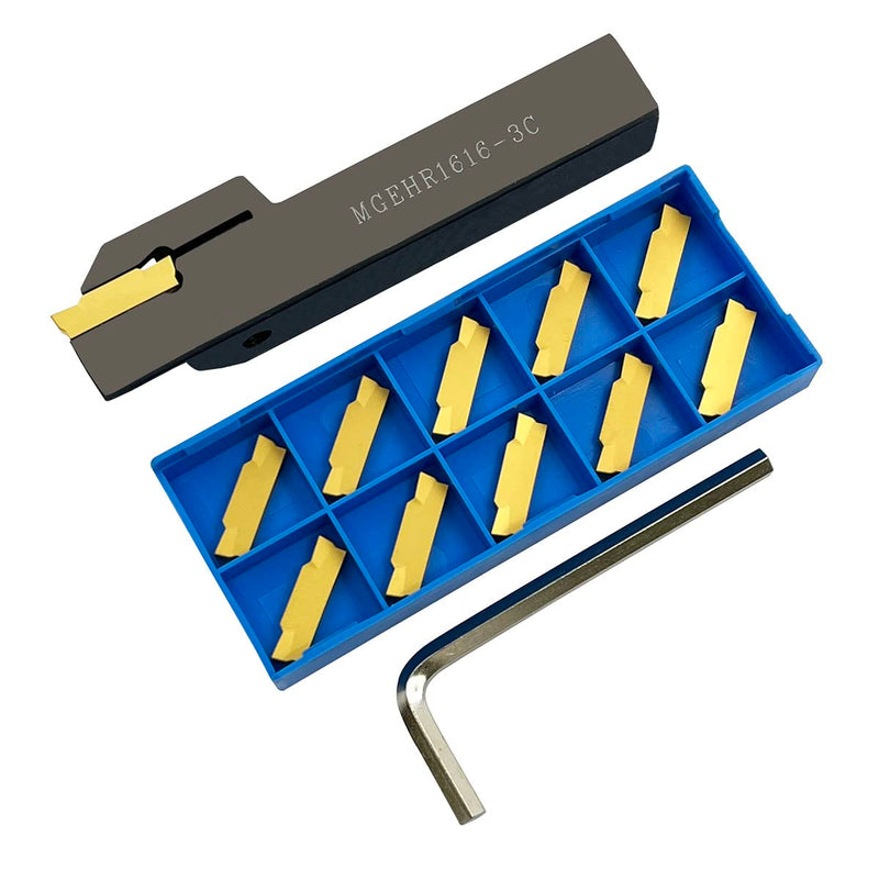 [Australia - AusPower] - Lathe Grooving Tool Holder Grooving Cut-Off Tool Holder MGEHR1616-3 With 11pcs MGMN300-M Indexable Carbide Grooving Inserts 