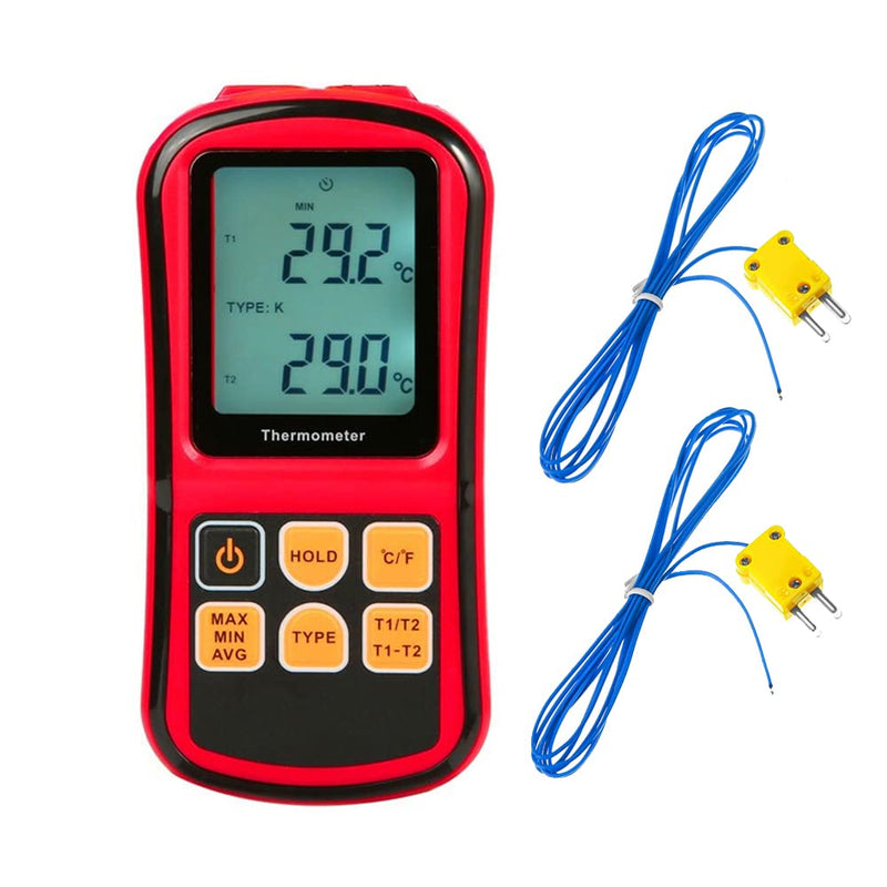 [Australia - AusPower] - Mengshen Digital Thermometer, 2-Channel K-Type Thermocouple Probe Sensor Temperature Meter Gauge for K/J/T/E/R/N/S Type, -200℃ to 1372℃ (-328℉ to 2501℉) 