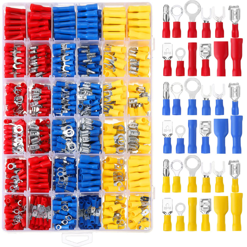 Hoteam 1200 Pcs Cold Shrink Insulated Electrical Wire Connectors Kit Wire Crimp Terminals Butt, Ring, Spade, Fork Quick Disconnect Assortment Kit with Storage Box for Automotive Marine Boat Truck