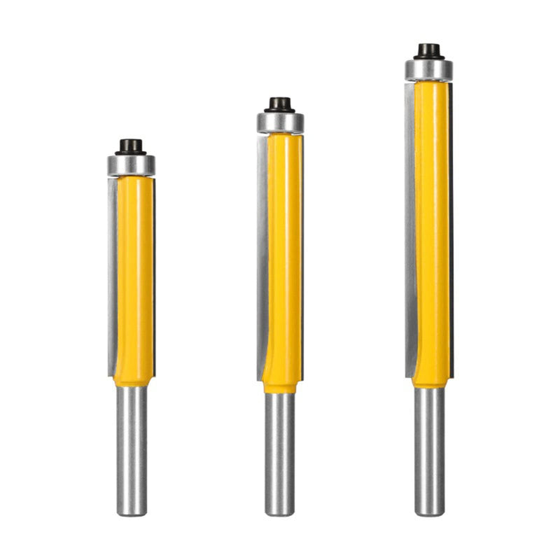 BIGP 3-Piece 8 mm Shank Flush Cutter Set, Top with Ball Bearing Flush Drill, Extra Long, Straight Cutter, Cutting Blade for Woodworking