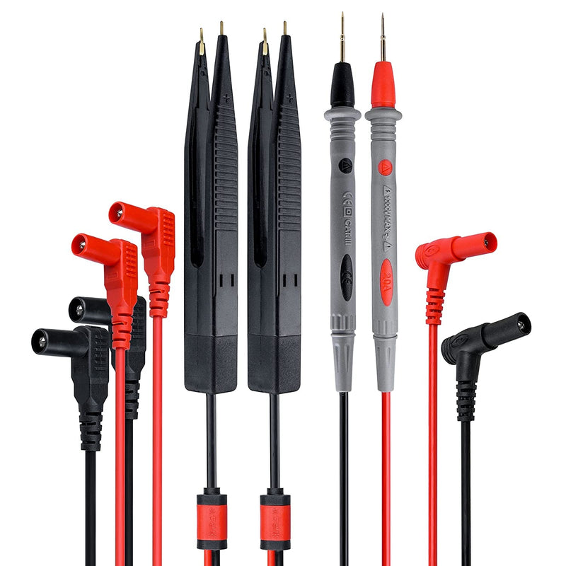 [Australia - AusPower] - Yakamoz Test Leads Tweezer Multimeter Probe Lead Set 2Pcs SMD Component Testing Tweezers Clips with 1 Pair 1000V 20A Test Leads Probes for Multi Meter LCR IC Chip Capacitor Resistor Testing 