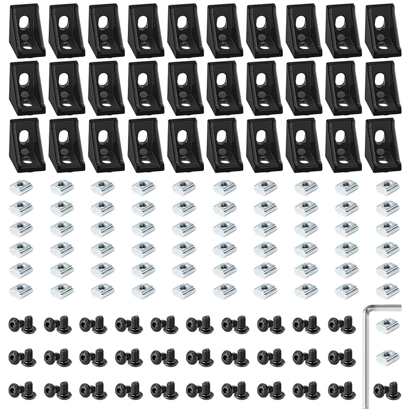 [Australia - AusPower] - 30 Set Black 2020 Series Aluminum Extrusion Profile Connector, includes 1pc Wrench, 30pcs 2028 Corner Bracket, 60pcs T-Slot Sliding Nuts and Hex Screw Bolt for Slot 6mm 20S Aluminum Rail Accessories 30 Set Black 2020 Series with M5 screw nut 