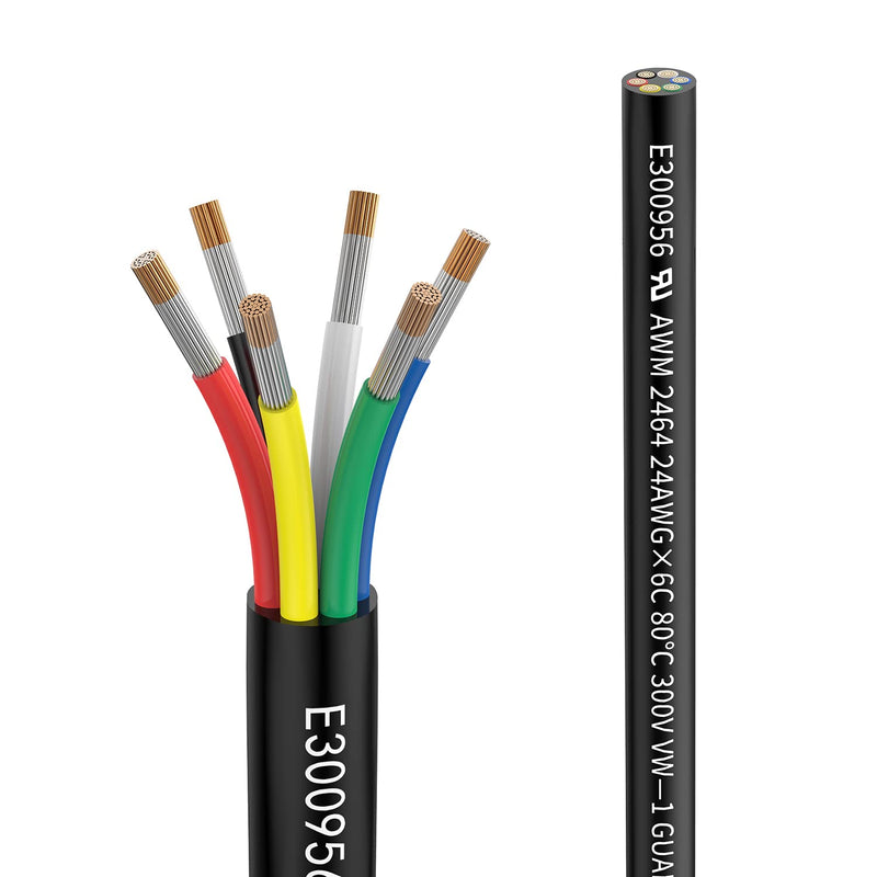 24 AWG 6 x 0.2 mm², 5 m Electric Cable, 6-Core Extension Cable UL2464, 5 V/12 V/24 V/300 V, Oxygen-Free, Multi-Strand, Tinned Cable, Landscape Wire, LED Lights, for Cars | 80°C 5V/12V/24V/300V oxygen-free multi-strand tinned copper cable for landscape,...