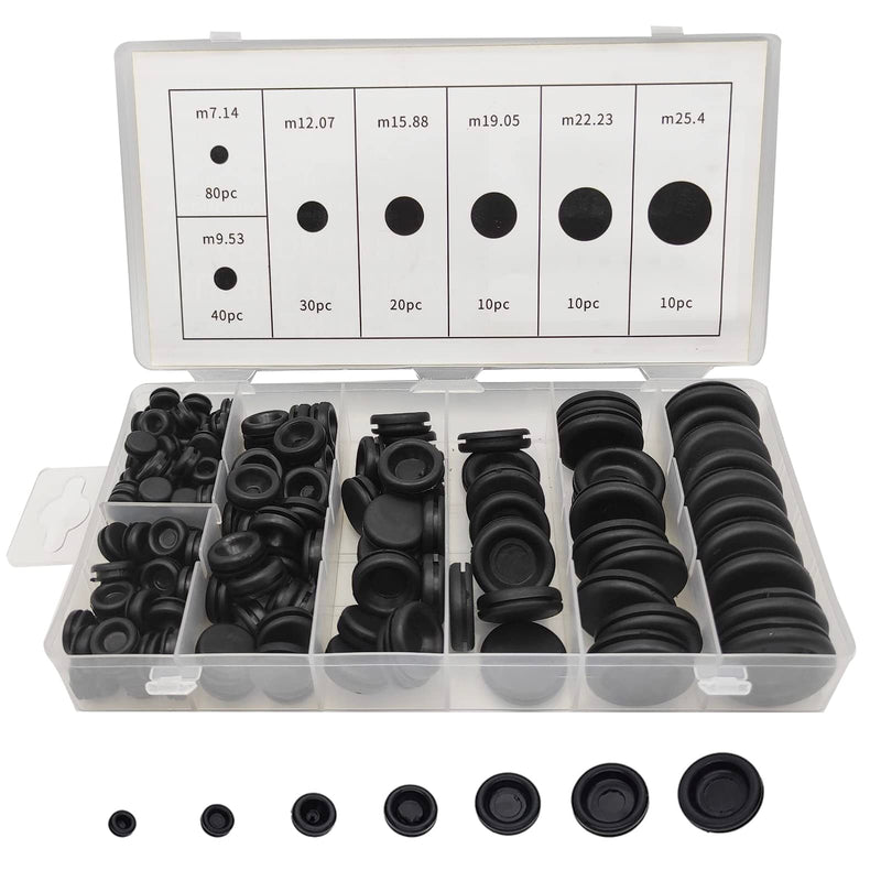 [Australia - AusPower] - 200Pcs 7 Sizes Rubber Grommet Assortment Kit, Firewall Hole Plug Set Electrical Wire Gasket Solid Hole Plugs Assortment Set for for Wire Plug, Cable, Plumbing and Automotive General Repair 200PCS 