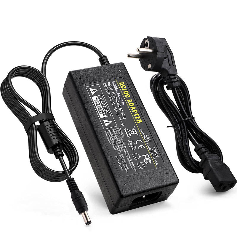 TOBWOLF DC 24V 5A Power Supply, 120W AC 100-240V Power Supply Transformers | AC 100-240V to DC 12 Volt Charger Transformer for LCD, TFT Monitor Power Supply Radio Alarm Clock, External Hard Drive