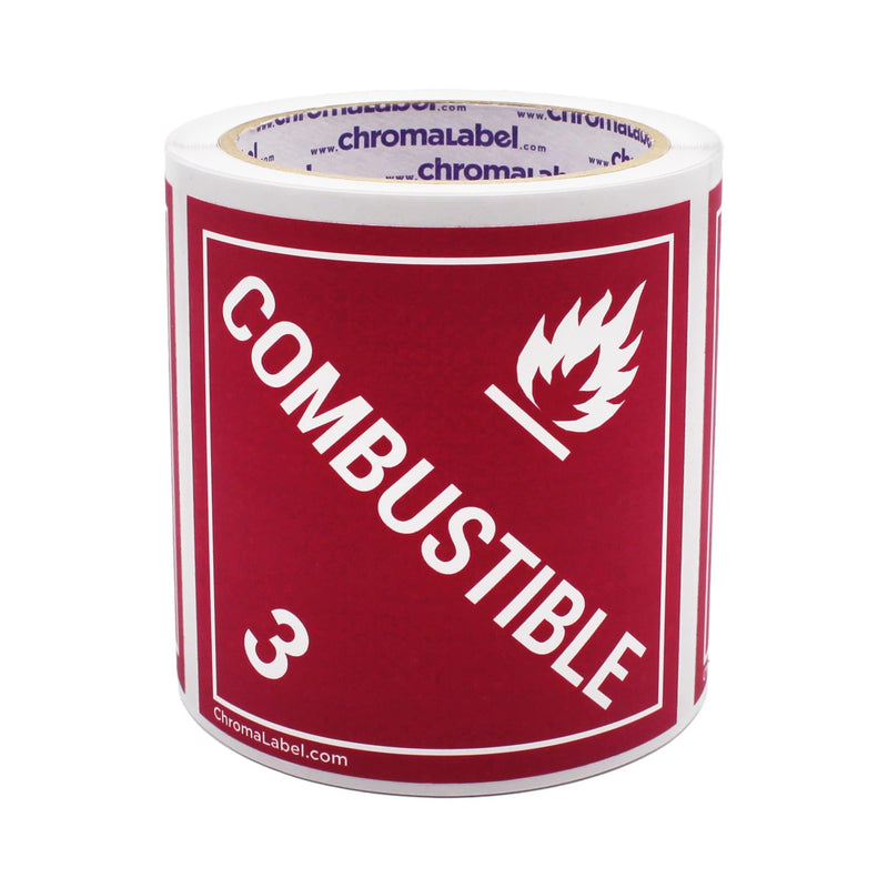ChromaLabel 4 by 4 Permanent Durable Square D.O.T. Hazard Labels, Hazard Class 3 Combustible Label, 100/Roll 4" x 4"
