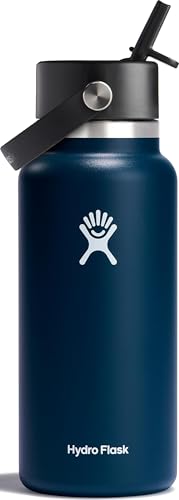 Hydro Flask Water Bottle - Insulated Stainless Steel - Wide Straw Lid, Non Spill, Leakproof in 32 Oz Indigo Blue