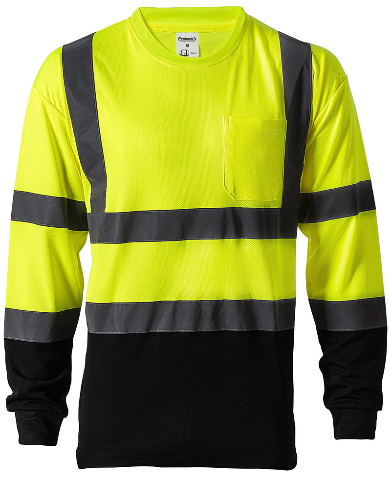 ProtectX High Visibility Heavy-Duty Long Sleeve Reflective Safety T-Shirt Type R Class2, Lime Green, Medium