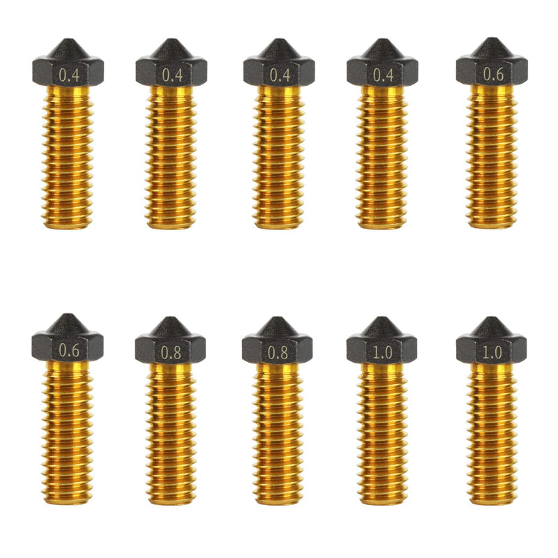 [Australia - AusPower] - 10Pcs V6 Volcano PTFE Nozzles 0.4/0.6/0.8/1.0mm M6 Thread Hotend Extruder PTFE Coating Volcano Nozzle for Artillery Genius, Sidewinder X1, X2, for Anycubic Vyper, Kobra Plus, Kobra Max Volcano PTFE Coated Nozzles 