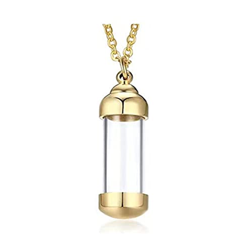 Blood Vial Necklace Stainless Steel Glass Cremation Urn Pendant Necklace for Women Keepsake Memorial Jewelry Gold