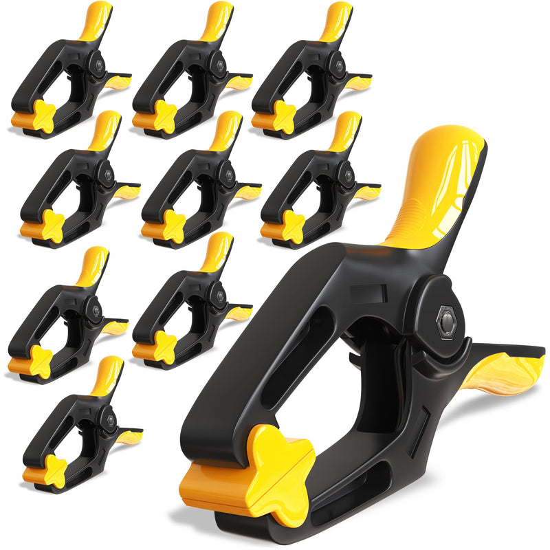 [Australia - AusPower] - Spring Clamps 4 inch - 10 Pack Plastic Clamps for Tarps, Crafts, Backdrop and Pool Cover with 2 inch Mouth Opening - Rust Free Large Clips Heavy Duty Outdoor with Non-Detachable Jaw Pads 4" Pack of 10 