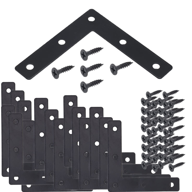 [Australia - AusPower] - 20pcs Black L Flat Shape Braces Corner Bracket, 80x80 mm Decorative Corner Brackets Mending Plate, Cold Rolled Steel 90 Dgree Angle Bracket for Wood Furniture Fixing Black 80x80 mm 