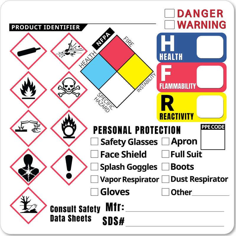 2-1/2'' x 2-1/2'', Optimized GHS Labels Hazardous Chemical Safety Data Stickers - HAZCOM Secondary Container HMIS OSHA MSDS Hazard NFPA SDS MSD Hazmat Sheet 100 Labels, 2-1/2" X 2-1/2"