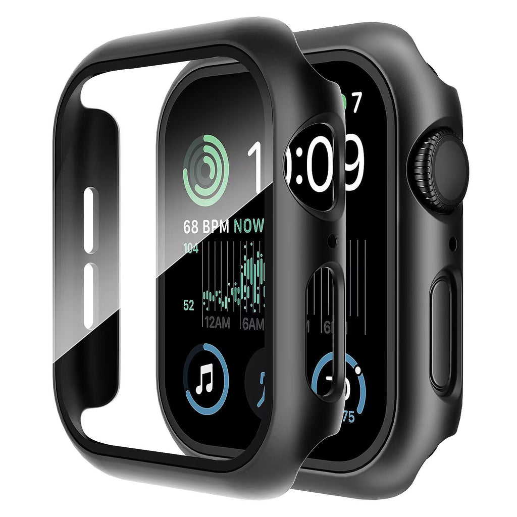 [Australia - AusPower] - Smiling 2 Pack Case Built in Tempered Glass Screen Protector Compatible with Apple Watch SE 2023/Series 6 SE 5 4 44mm, Hard PC Case Overall Protective Cover-Matt Black Matt Black 