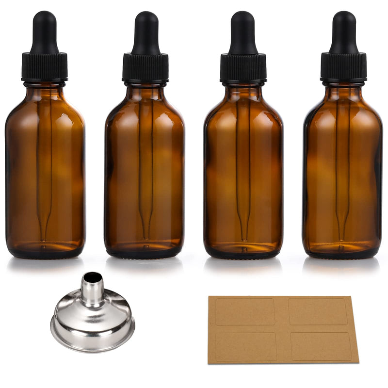 [Australia - AusPower] - AOZITA Set of 4, 1 oz Eye Dropper Bottles with 1 Stainless Steel Funnels & 4 Labels - 30ml Thick Dark Amber Glass Tincture Bottles - Leakproof Essential Oils Bottle for Storage and Travel Blank Dropper 