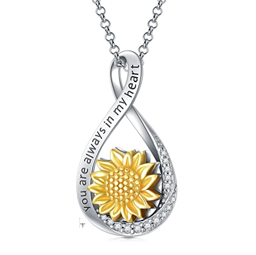 MONGAS Sunflower Urn Necklace for Ashes 925 Sterling Silver You Are My Sunshine Keepsake Necklace for Ashes Infinity Sunflower Cremation Jewelry Gifts for Loved Ones Women