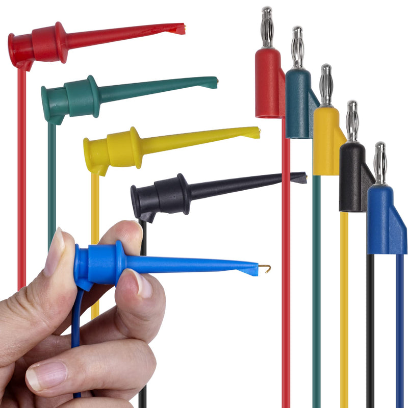 [Australia - AusPower] - Test Hook Clips 4mm Stackable Banana Plug to Minigrabber Cable Wire Leads for Multimeter Electrical Testing(5 PCS) 