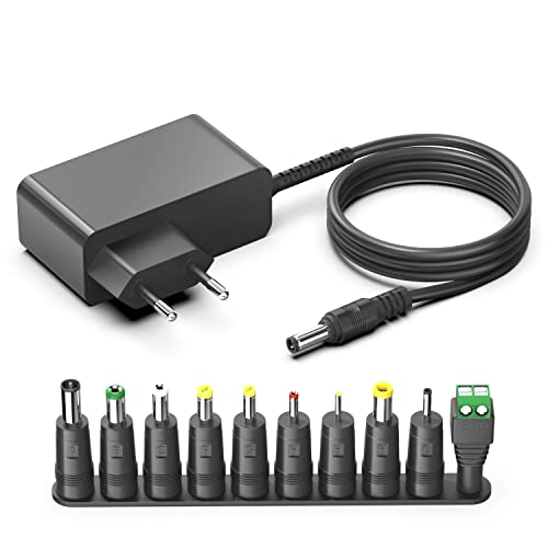 HKY Universal 24V 1.25A 1A 0.8A 0.5A Adapter 24 Volt 30W 24W DC Transformer Charger 1.2A 850mA 800mA 600mA 500mA Power Supply Charging Cable with 10 Converter Plugs