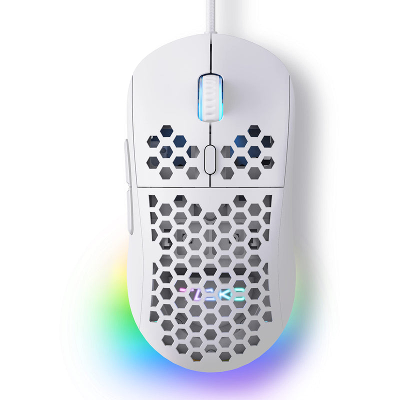 [Australia - AusPower] - TMKB Falcon M1SE Ultralight Honeycomb Gaming Mouse, High-Precision 12800DPI Optical Sensor, 6 Programmable Buttons, Customizable RGB, Drag-Free Paracord, Ergonomic, Wired - Matte White 