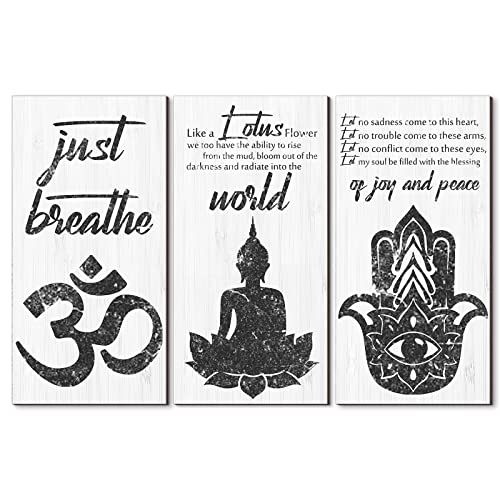 Blulu 3 Pcs Buddha Wall Art Spiritual Buddha Quotes Wall Decor Meditation Zen Wooden Hanging Sign Decor for Meditation Room Home Yoga Living Room Bedroom Office Buddhist Decorations