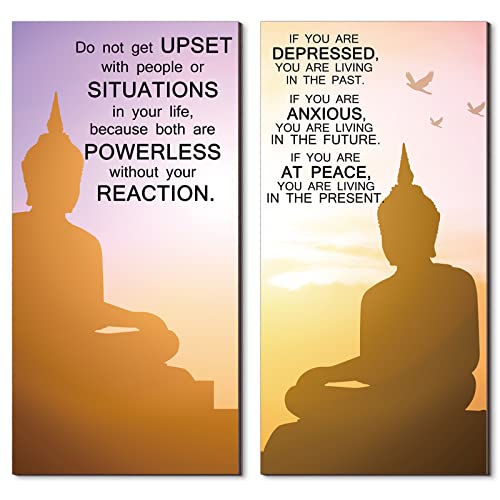 Blulu 2 Pcs Buddha Wall Art Spiritual Quote Wooden Signs, at Peace