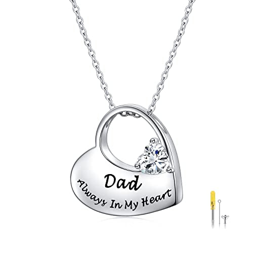 S925 Sterling Silver Urn Necklace for Ashes Cremation Memorial Keepsake Pendant Necklace Jewelry for Women Heart/Dad