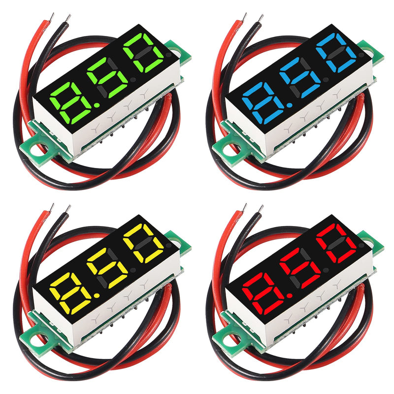 [Australia - AusPower] - 4PCS 0.28 Inch Two-Wire DC LED Digital Voltmeter 2.5V-30V Mini Digital Voltmeter Mix 4 Colors- Red/Green/ Blue/Yellow 