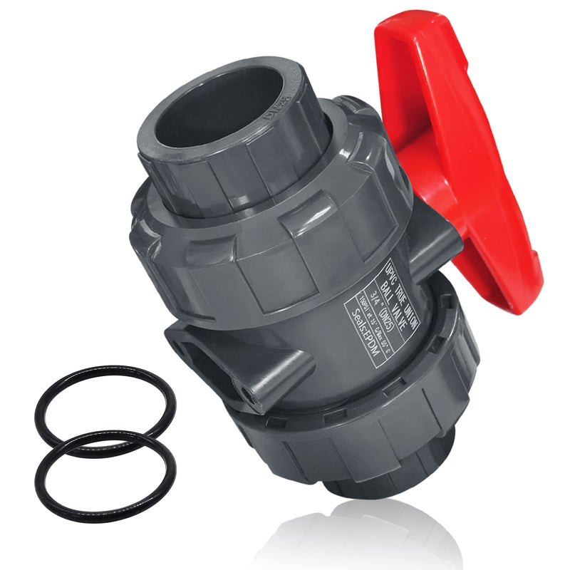 [Australia - AusPower] - PVC Union Ball Valve, 3/4" Inch (DN20) True Union Full Flow Ball Valve, ASTM EPDM O-ring, Slip Socket Ball Valve with Full Port for Water System 3/4inch-1Pc 