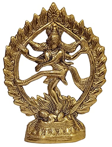 Purpledip Metal Wall Hanging Plate Plaque Nataraja: Golden Idol of Siva in Cosmic Dance Inside A Ring of Fire (12515A)