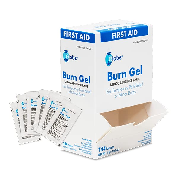 [Australia - AusPower] - Globe First Aid Burn Gel with Aloe 0.9g Packets, (Box of 144) Advanced First Aid Gel for Temporary Relief of Minor Burns, Cuts, and Scrapes 