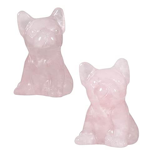 SUNYIK 2PCS Rose Quartz Puppy Crystal Pocket Statue Craved Guardian Stone Figurine Home Decor #2-pink #2-Rose Quartz