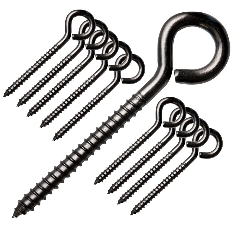 Muzata 10Pack 3.3Inch M6 Black Screw Eye Hooks Stainless Steel Heavy Duty Screw for Wood Securing Cables Wire Terminal Ring Eyelet Stand Self Tapping Eye Bolt Indoor Outdoor CR18 10P