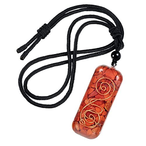 Nupuyai Adjustable Healing Orgone Crystal Pendant Necklace for Women Men, Crystal Amulet Stone Pendant with Black Rope 18-24" Dark Red