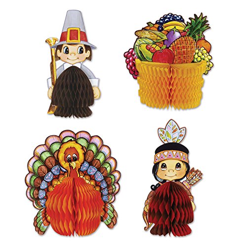 Beistle 4 Piece Thanksgiving Decorations Mini Pilgrim And Turkey Table Centerpieces For Fall Autumn Party Décor