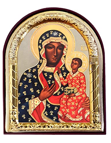 Needzo Our Lady of Czestochowa Icon Arched Icon With Stand and it is Wall Hanging 4 1/16 Inch, Black Madonna Religious Gift