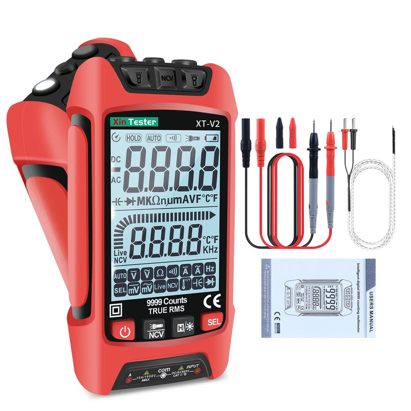[Australia - AusPower] - Xin Tester Digital Multimeter, 9999 Counts TRMS Auto-Ranging Voltmeter, Accurately Measures AC/DC Amp Ohm Voltage Meter Capacitance Frequency Diode with Backlight Flashlight FS2202 