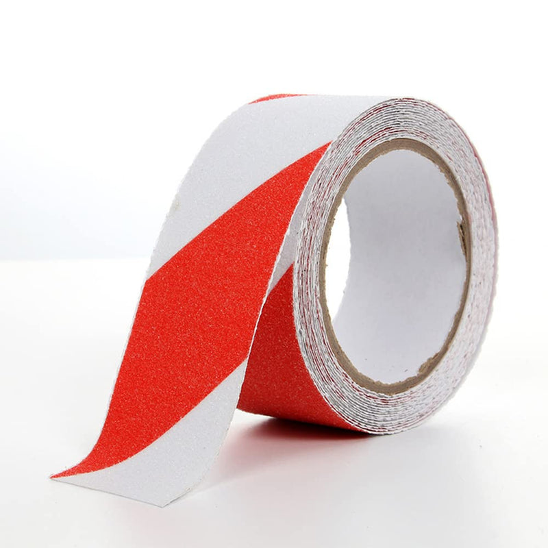 Anti Slip Tape 2 inch x 33 feet Safety Non Slip High Grip Adhesive Flooring Sticky Strip Steps Tread Waterproof Indoor Outdoor Red and White Red+White