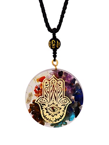 MINACHI Orgone Necklace, 7 Chakra Stone Orgonite Pendant for Spiritual Healing and Positive Energy Meditation Hamsa
