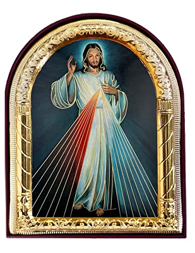 Needzo Divine Mercy Icon Arched With Stand and it is Wall Hanging 4 1/16 Inch, Religious Gifts