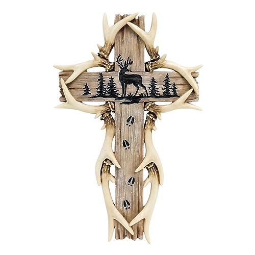 AMAJY Rustic Woodland Deer Antler Wall Hanging Cross